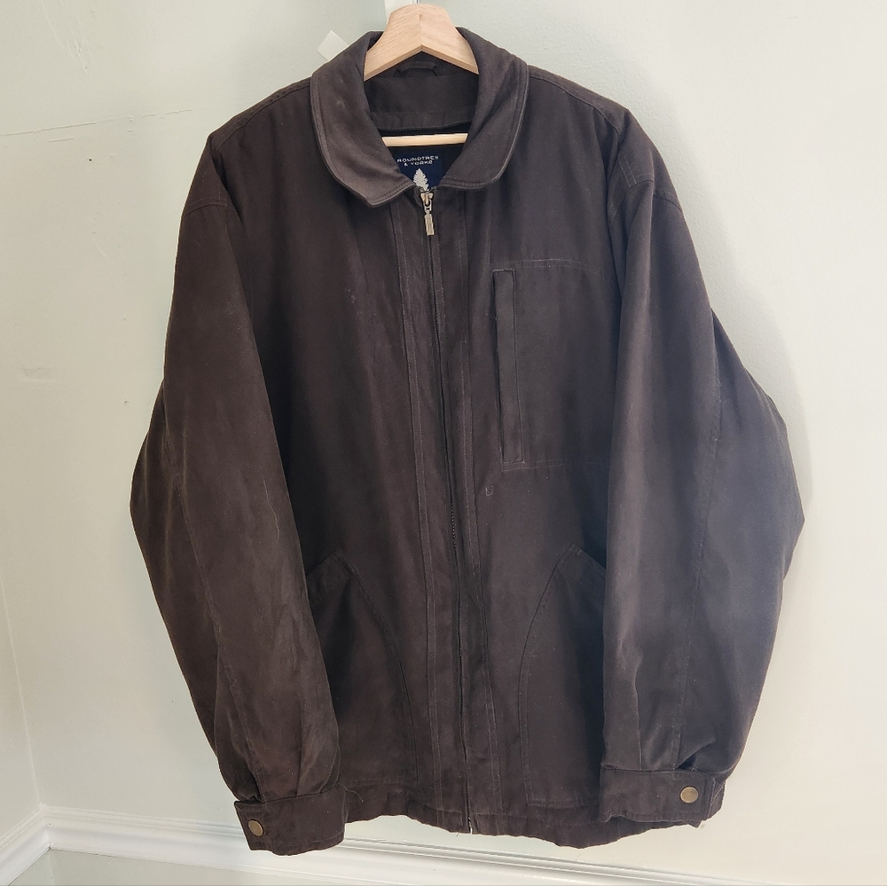 Barn Jacket with Leather Collar Flannel Wool Quilted Lining, Roundtree & Yorke - Picture 2 of 12
